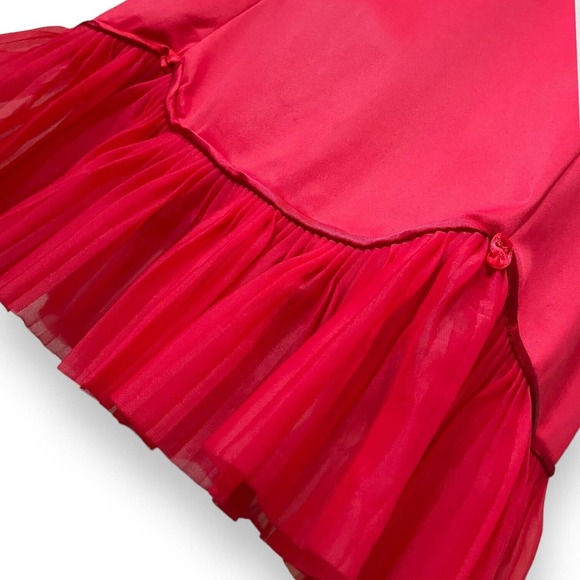 Vintage RARE Van Raalte Nylon Red Slip Dress Opaque Pleated Hem Lingerie Small - Picture 3 of 8